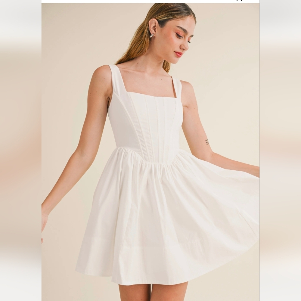 Reset By Jane White Square-Neck Corset Bodice dress Size Large NWT